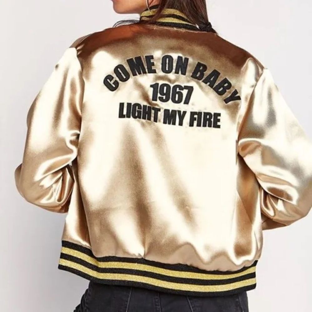 Daydreamer New Doors Light My Fire Gold Bomber Jacket size small RARE NEW no tag
